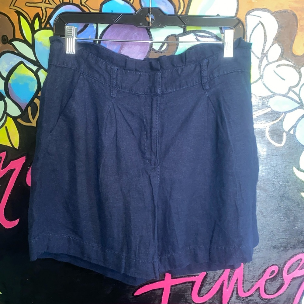Crown & Ivy Womens Navy Linen Shorts Size 6